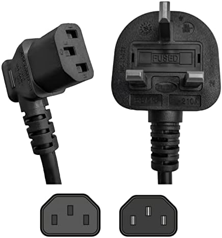 SHAFI® 1-Meter Right-Angle Kettle Lead - Heavy-Duty 16AWG (1mm²) Pure Copper Core 13A Fuse - IEC-C13 Power Cable - PC Projector Cooker Hp Printer Pro-PS4 Computer Monitor - 90-Degree Power Lead - 1M
