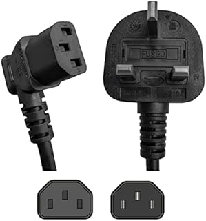 SHAFI® 1-Meter Right-Angle Kettle Lead - Heavy-Duty 16AWG (1mm²) Pure Copper Core 13A Fuse - IEC-C13 Power Cable - PC Projector Cooker Hp Printer Pro-PS4 Computer Monitor - 90-Degree Power Lead - 1M