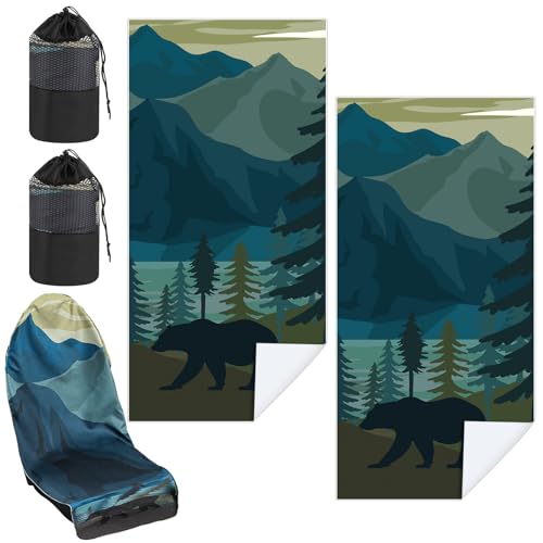 Image of Hahafelt 2 Pack Car Seat Towel Cover with Storage Bag, Grizzly Guide | 63 x 32 in Car Towel Seat Cover Non Slip Waterproof, Gym Workout Swimming Running, Machine Washable Sweat Absorbent Protector