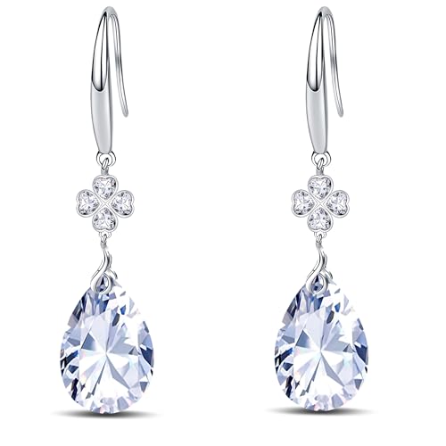 Orecchini Pendenti in Argento Sterling 925 5A Forma di Pera Orecchini Pendenti a Forma di Cuore con Zirconi Cubici per le Donne (Chiaro)