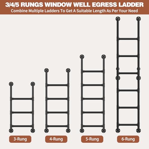 6-Rung Wall Mounted Metal Step Ladder, Basement Window Well Egress & Fire Emergency Escape Ladder, for High Entrance Attic Egress, Bunk Bed Climbing(355LBS Load Capacity, Matte Black) by THOOUM - Image 8