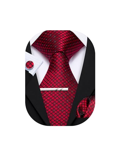 Image of YOHOWA Men Plaid /Striped Ties Set Silk Business Wedding Formal Fashion Necktie and Pocket Square Cufflinks Set