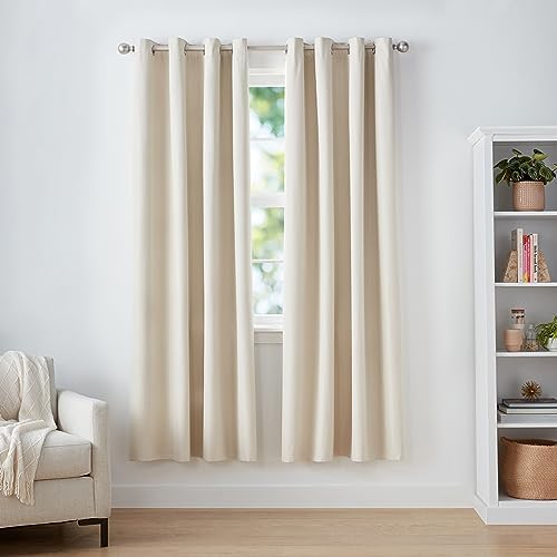 Amazon Basics Room Darkening Blackout Window Curtain with Grommets, Energy Saving, Noise Reducing, 100% Blackout, for Living Room and Bedroom, 52 x 84 inches, Beige, 2 Panels per Set (1 Set)
