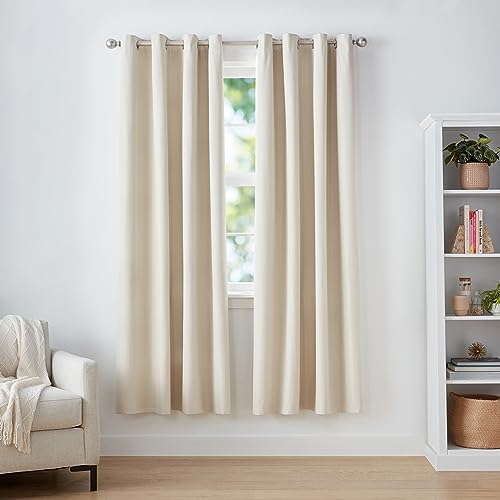 Amazon Basics Room Darkening Blackout Window Curtain with Grommets, Energy Saving, Noise Reducing, 100% Blackout, for Living Room and Bedroom, 52 x 84 inches, Beige, 2 Panels by Amazon Basics - Used condition - US$17.53