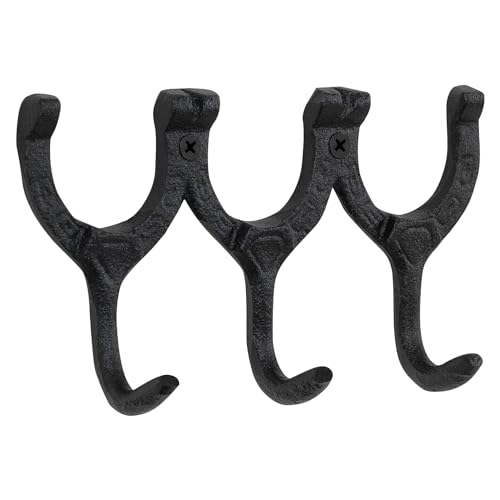 Image of Woodside Cast Iron Wall Mounted Triple Horseshoe Hook Coat/Hat/Key Rack, Decorative Rustic Antique Style Horse Shoe, Home Accessories