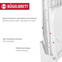 Gedotec Bügelbrett Klappbar IRONFIX Bügeltisch-Bezug Silber| Bügel-Klapptisch 180° drehbar in gehärtetem Stahl weiß | Wand-Bügelbrett für Wandmontage | Made in Germany | 1 Stück mit Schrauben – Ansicht 3