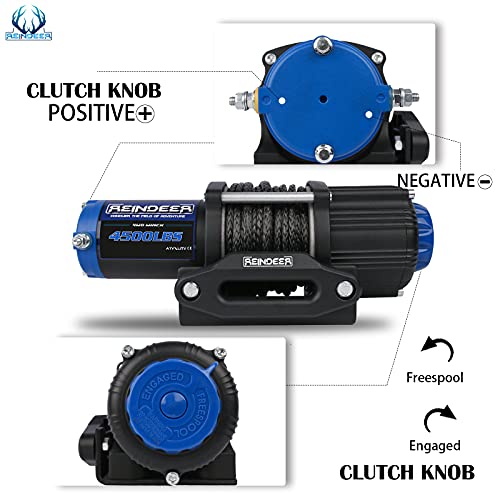 Reindeer New 12V Winch 4500 Lb Load Capacity Electric Winch Kit Synthetic Rope With Hawse Fairlead Waterproof Ip67 With Wireless Remotes For 4X4 Side By Side 4 Wheeler Atv Utv Rescue Recovery #TOP7