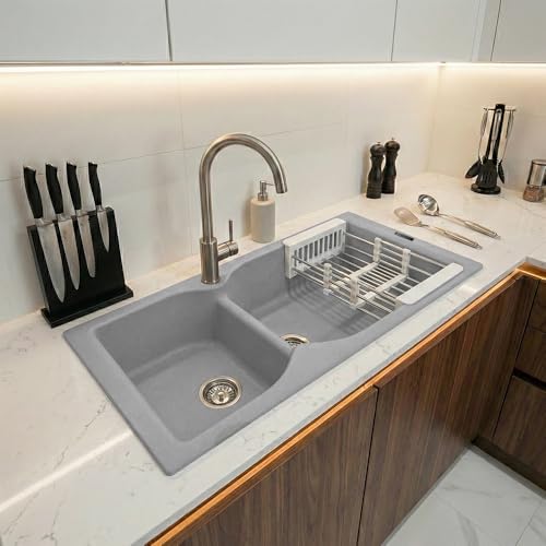 Image of JAYKO Quartz Acrylic Kitchen Sink for Modular Kitchen | Granite Finish, Scratch & Heat Resistant | Easy to Clean & Stylish Sink for Home (BR, 40x20in)