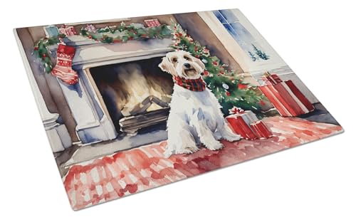 Caroline's Treasures DAC2744LCB Sealyham Terrier Cozy Christmas Glass Cutting Board Large Decorative Tempered Glass Kitchen Cutting and Serving Board Large Size Chopping Board