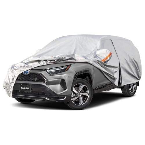 Kayme Funda Coche Exterior, Compatibles con Toyota RAV4 (2008-2025), Cubierta para Coche Impermeable Transpirable Anti-UV Antipolvo de 6 Capas, Cubre Coche con Cremallera y Forro de Algodón.