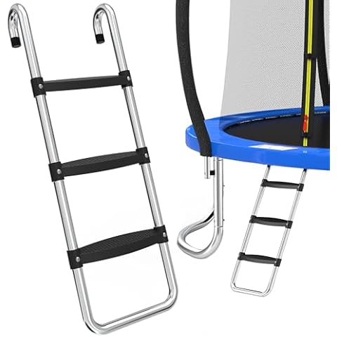 Polwkscas Trampoline Ladder, Universal Easy-to-Assemble 3-Step Trampoline Steps with Waterproof Wide Steps, Proof Wide Step, Universal Trampoline Stairs Accessories for Kids Children (Silver) Cover