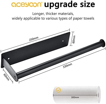 aceyoon Multifunction Paper Roll Holder - Self Adhesive or Drilling Black Kitchen Roll Holder Under Cabinet Strong Magnetic/Viscose/Screw Install Bold 1.8cm Paper Holder Rustproof for Bathroom/Kitchen
