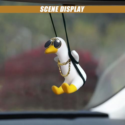 Swing Sunglasses Duck Rearview Mirror Pendant - Swing Duck Car Interior Rear View Mirror Charm Hanging Accessories - Super Cute Duck Decoration Universal for Car/Office/Home/Room (Duck) - Thumbnail 5
