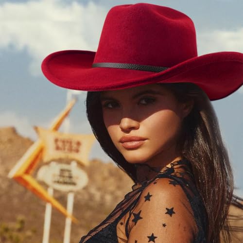 Image of DRESHOW Cowboy Hat for Women and Men Classic Felt Western Hat for Cowboys Cowgirls Wide Brim Belt Buckle Retro Fedora Hats