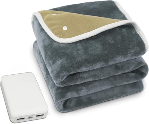 Electric Heated Blanket, 100 * 75cm Electric Throw with 10000mAh Battery, 3 Heating Levels & 2H Auto-Off, Double-Sided Flannel/Polar Fleece, Machine Washable for Home Camping Office (Starry Gray)