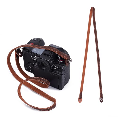 NICENEEDED Camera Shoulder Neck Strap, Brown Leather Camera Straps, Adjustable Length Vintage Neck Shoulder Slim Camera Strap Suitable for Mirrorless Compact Cameras