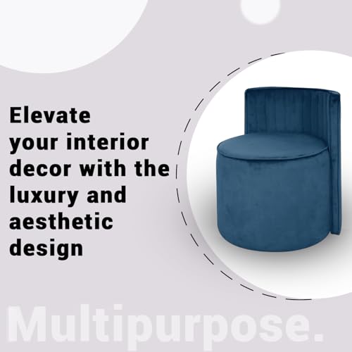 Image of Velvet OttomanPouffes for Sitting with Backrest | Puffy Stool for Living Room | Puffy Dressing Table Stool for Home Decor, Office (Blue)