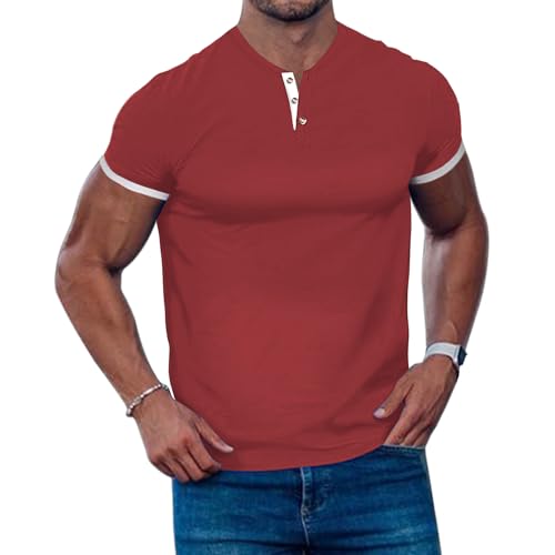 Gnvviwl Men's Casual Stretchy Henley Shirts Short Sleeve Fitted T Shirt Soft Stylish Tee Tops Wine Red — view 2