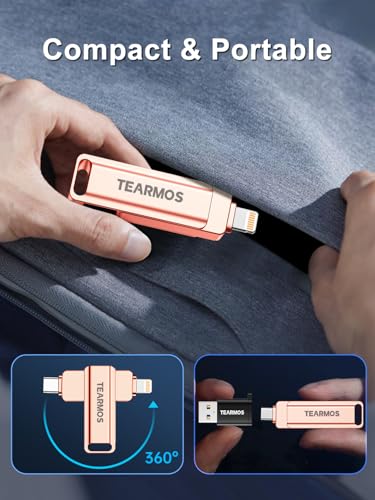 TEARMOS Flash Drive de 64 GB destinado a iPhone iPad, armazenamento em cartão de memória para backup