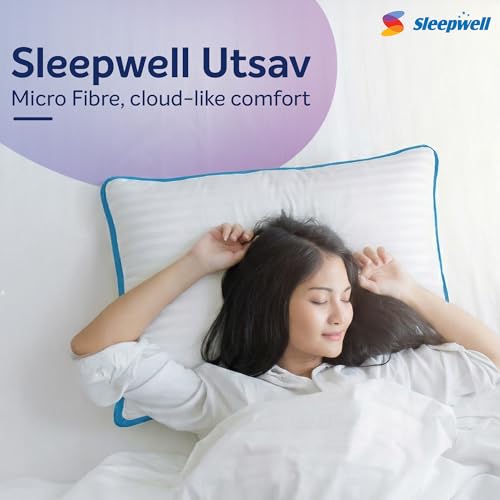 Image of Sleepwell Utsav Pillow | Recycled Microfibre | Neck Support | Micro-Fibre Comfort | Medium Soft Feel | Lightweight & Breathable | Long Lasting Fill | Machine Wash | 27 x 17 Inches | Pack of 1