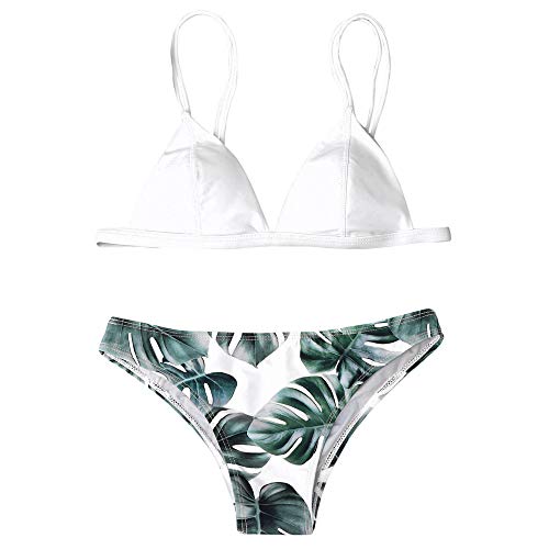 Fossen Bikinis Mujer 2021 Brasileños Push up - Estampado de Hojas Traje de Baño de Dos Piezas, Bañador de Playa Cover