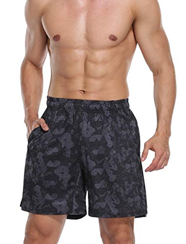 Neleus Men's Running Shorts 7 Inch Camo Workout Athletic Shorts With Pockets,6002,2 Pack,Black/Red,M #TOP1