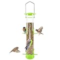 Urban Deco Bird Feeder Hanging Classic Seed Tube Feeder with 6 Ports Hard Plastic with Steel Hanger Weatherproof Water Resistant Great for Attracting Small Birds Outdoors Garden(Light Green-1 Pack)