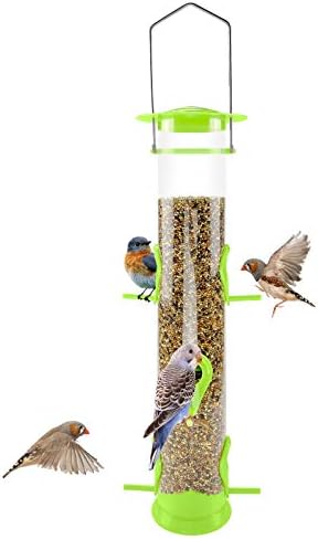 Urban Deco Bird Feeders Hanging Plastic Tube Bird Seed Feeder With 6 Ports Niger Seed Bird Feeder With Steel Hanger Weatherproof Fat Ball Bird Feeder Bird Feeder For Small Birds - Red - 2 Pack