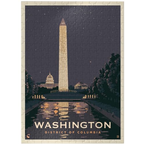 MyPuzzle Washington DC: Reflections of Freedom, Vintage Poster - Premium 300 Piece Jigsaw Puzzle for Adults