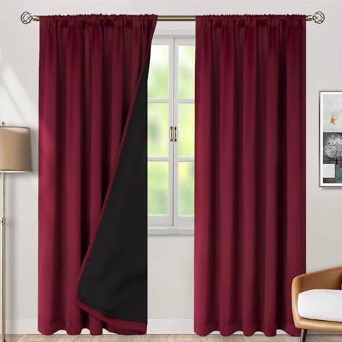 BGment Full Blackout Curtains with Thermal Insulation Liner Curtains 95 Inches Long, Rod Pocket and Back Tab Double Layer Room Darkening Window Curtain for Bedroom(52 x 95 Inch, 2 Panels, Burgundy) by BGment - Image 2