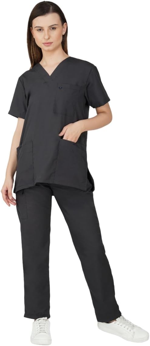 PRAGATI TRENDS Women Scrub Suit - Ideal for Doctors, Nurses, Dentists and Healthcare Professionals (XS, DARK GREY)
