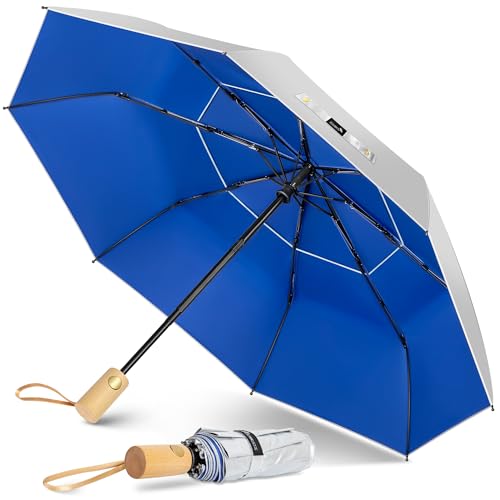 ZOMAKE UV Umbrella for Sun Protection UPF 50+,43 Inch Travel Compact Sun Umbrellas UV Blocking Small Auto Open Portable for Walking(Blue,Double Canopy)