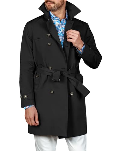 Image of Runcati Mens Double Breasted Trench Coat Notched Lapel Windbreaker Jackets Causal Overcoat With Belt