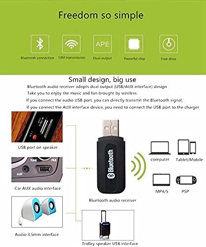 Ecomgear? Usb Bluetooth Audio Music Receiver Adapter For Pc Speaker Phones 3.5Mm Stereo+Abel Cable Tie #TOP2