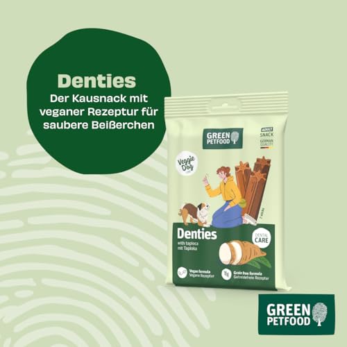 Green Petfood VeggieDog Denties (13 x 180 g) | Adult | Premium Kausnack für Hunde mit Tapioka & Kartoffel | Leckerli, Snack & Zahnpflege in einem | vegan | getreidefrei | Ergänzungsfutter | 13er Pack