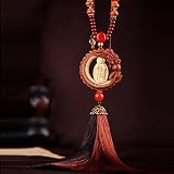 FengShuiGe Boxwood Inlay Dragon Spit Bead Buddha Statue Lucky Interiors Car Pendant Decoration (Guanyin)