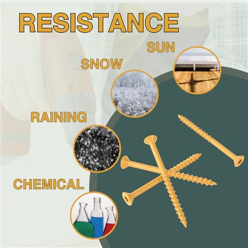 Image of T.K.Excellent Deck Screws 2 Inch Wood Screws #8 x 2, 630 Pcs, Rust Resistant Structural Screws Tan Exterior Fence Screws Torx Drive Screws, Two T20 Bits, Brilliant Yellow Ruspert Coating Rust Proof