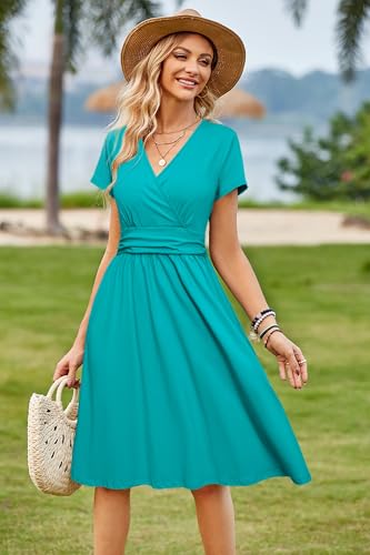 Image of Newshows Women's Pockets Wrap V Neck Floral Summer Vacation Casual Sundress | Wrinkle Free, Stretchy, Summer Beach Floral Sundress 2026, Casual Dress for Vacation, Guaduation, Side Pockets, A-line