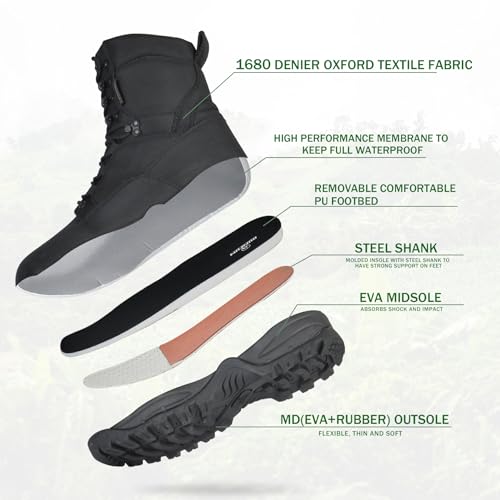 Men's Waterproof Military Tactical Boots Lightweight Work Boot Insulated Hunting Boots, 8 Inches Lace-up Outdoor Boots, 400g Thinsulate2