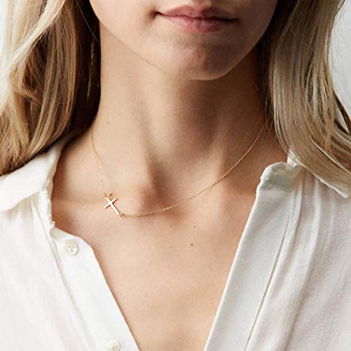Awanka Short Necklaces Cross Pendant Necklace Chain Elegant Necklaces Jewelry for Women and Girls (Gold)