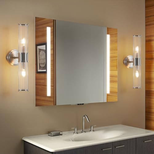 Image of Bathroom Sconce Wall Lighting - Nickel Bathroom Vanity Light Fixture Vertical and Horizontal Wall Mount 2-Light Modern Indoor Wall Light for Hallway Living Room(E12 Bulbs Excluded)