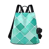 RPLIFE Mochila de viaje con textura de azulejos turquesa y verde azulado para mujer, antirrobo, con cremallera trasera