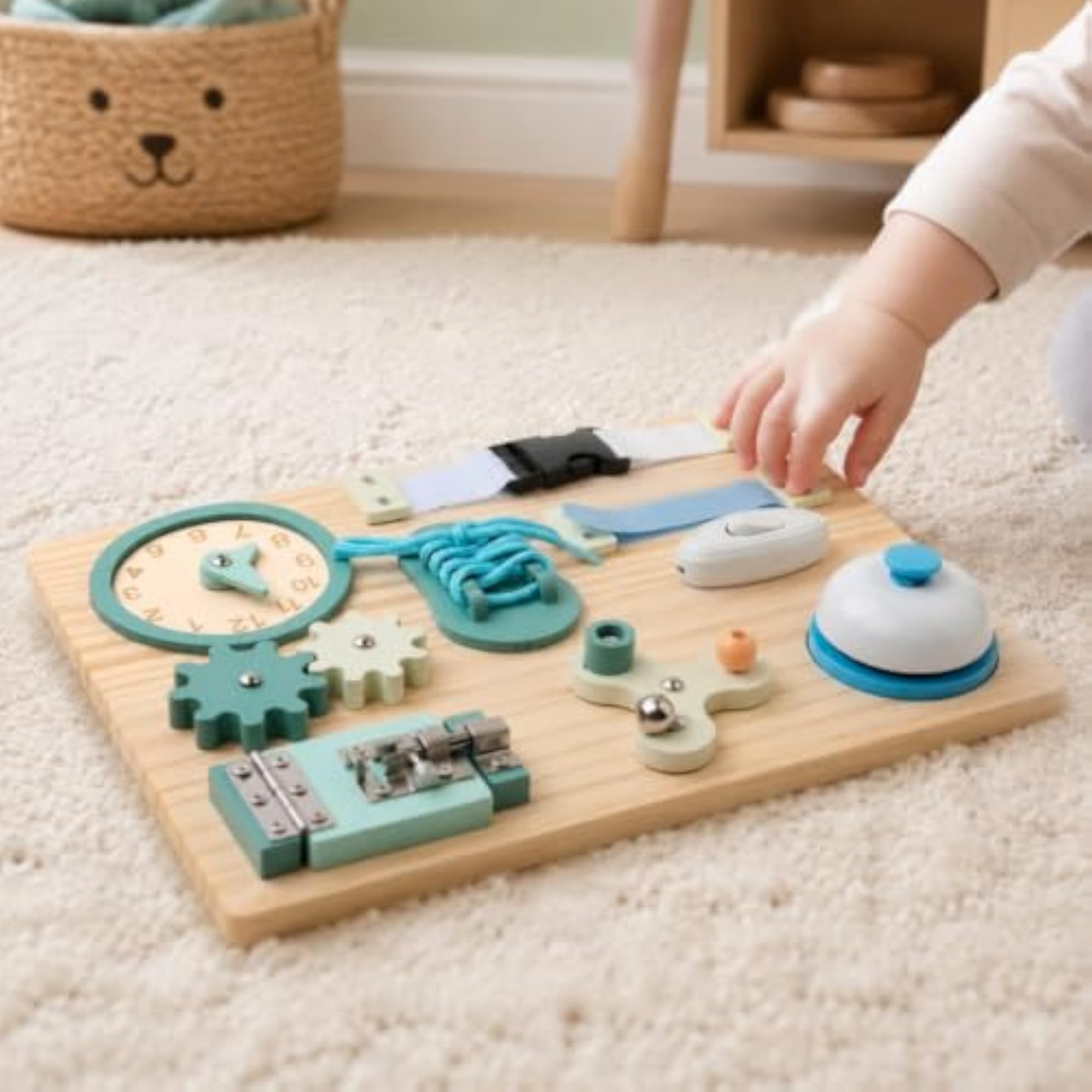Hands-on Learning Busy Board with Flat Wooden Mirror Wheel