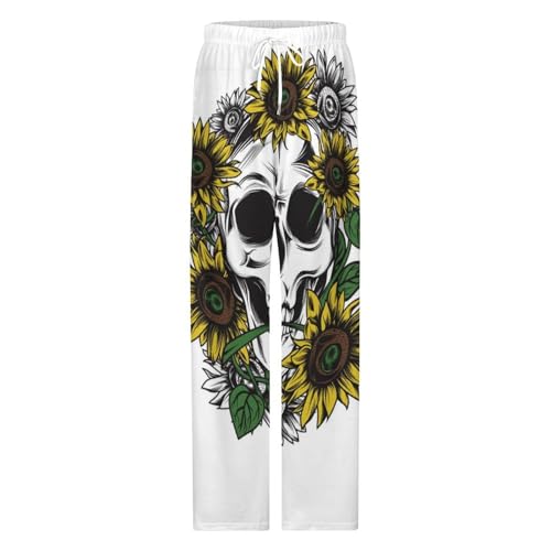 Pantalon de nuit femme à poches imprimé tournesol et crâne bas de pyjama S - 4
