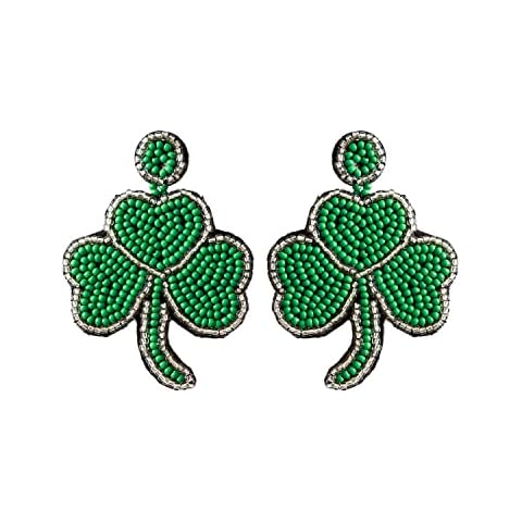 St. Patrick's Day Acrylic Shamrock Leaf Drop Dangle Earrings Green Lucky Clover Handmade Beaded Earrings for Women Fashion Jewelry Cover