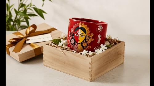Image of Devi Red Handcrafted Terracotta Planter for Indoor Plants | Hand-Painted Clay Flower Pot | Decorative Planters for Home Decor, Living Room & Pooja Corner | 11.4cm Dia x 10cm Height