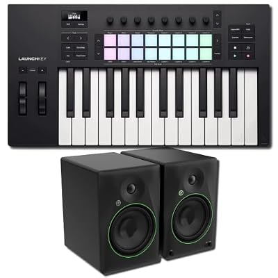 Novation Launchkey 25 MK4 25-Key MIDI Keyboard Controller Bundle with Mackie CR8BT 8-Inch Powered Studio Monitors — Bluetooth, Chord and Scale Modes for Music Production, Beat Making, Home Studio