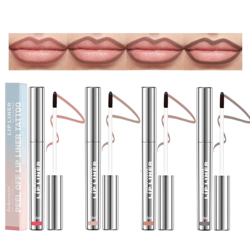 4-teiliges Abnehmbares Lip Liner Set - 4 Farben Peel-off Lippenstift Stain, Wasserfest, Langanhaltend, Matte Finish, Tattoo-Effekt, Anti-Smudge