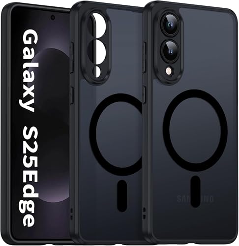 Image of Magnetic Slim Case Cover for Samsung Galaxy S25 Edge 5G (2025), Shockproof Cover with Camera Protection (Translucent Black with MagSafe)