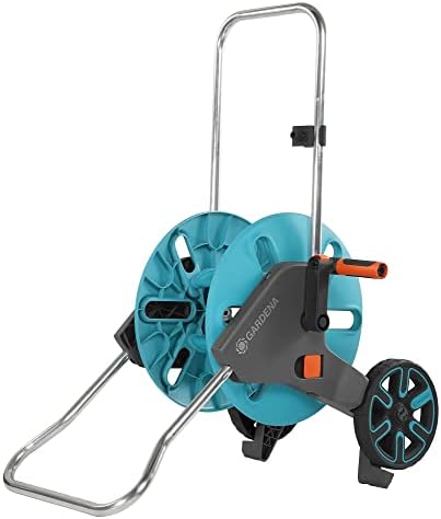 Gardena AquaRoll M Easy, zestaw: wózek na wąż o pojemn. do 60 m, wyjątkowo stabilny, z komfortową prowadnicą węża w wytrzymałej ramie metalowej, zabezpieczenie przed kapaniem (18517-20)